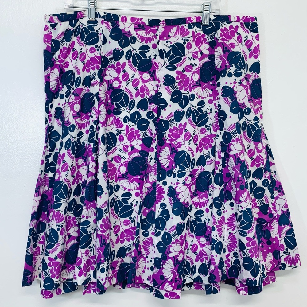 Garnet Hill Skirt 18 Purple Floral Full 100% Cotton Cottagecore Casual Career